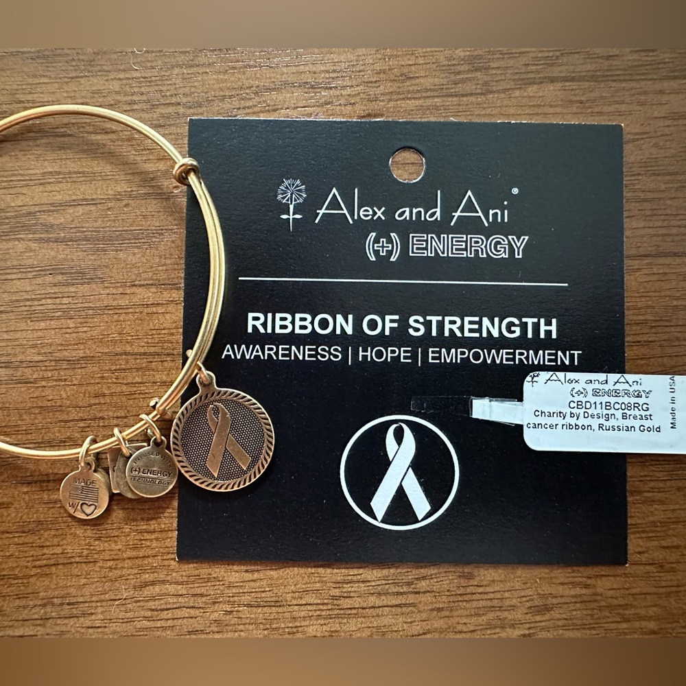 Alex and Ani Vintage 2012 Russian Gold “Ribbon of Strength” charm Bracelet
